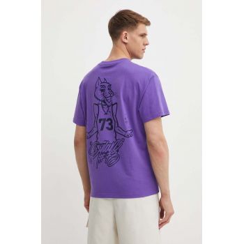 Puma tricou din bumbac barbati, culoarea violet, cu imprimeu, 625271 de firma original