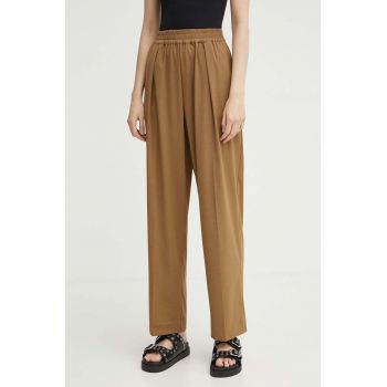 Samsoe Samsoe pantaloni JULIA femei, culoarea bej, lat, high waist, F23100048