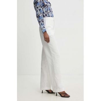 Answear Lab pantaloni din in culoarea alb, lat, high waist