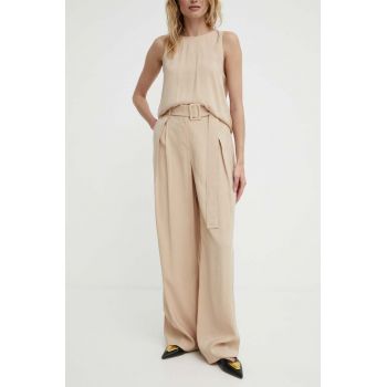 Answear Lab pantaloni femei, culoarea bej, drept, high waist