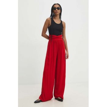 Answear Lab pantaloni femei, culoarea rosu, lat, high waist