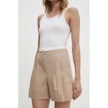 Answear Lab pantaloni scurti femei, culoarea bej, neted, high waist ieftini