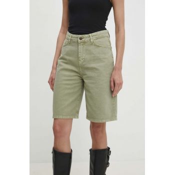 Answear Lab pantaloni scurti jeans femei, culoarea verde, neted, high waist de firma originali