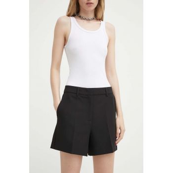 Bruuns Bazaar pantaloni scurti RubySusBBWinta shorts femei, culoarea negru, neted, high waist, BBW3936