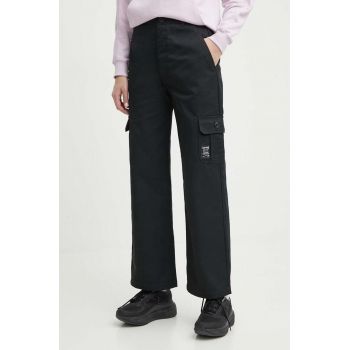 Champion pantaloni femei, culoarea negru, lat, high waist, 117201