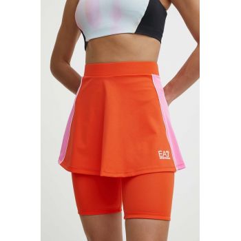 EA7 Emporio Armani fustă sport Tennis Pro culoarea portocaliu, mini, evazati