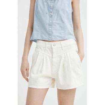 Levi's pantaloni scurti jeans femei, culoarea bej, neted, high waist de firma originali