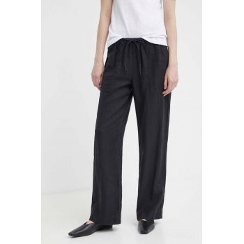 Marc O'Polo pantaloni din in culoarea negru, drept, high waist, M04028210381 ieftina