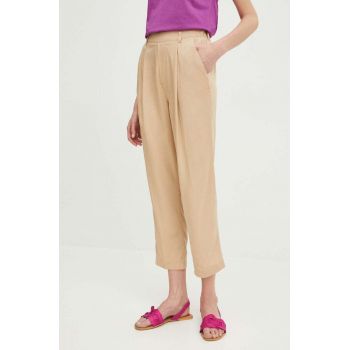 Medicine pantaloni femei, culoarea bej, fason chinos, high waist