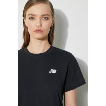 New Balance tricou din bumbac Essentials Cotton femei, culoarea negru, WT41509BK