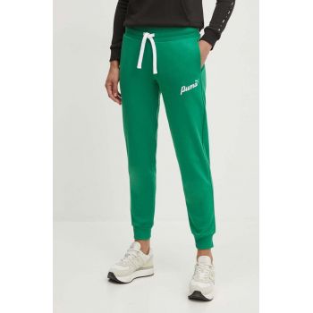 Puma pantaloni de trening culoarea verde, cu imprimeu, 679350 ieftin