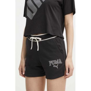 Puma pantaloni scurti SQUAD femei, culoarea negru, cu imprimeu, high waist, 678704