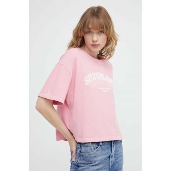 The Kooples tricou din bumbac femei, culoarea roz, FTSC28026K