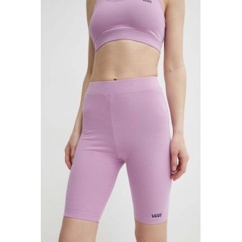 Vans pantaloni scurti femei, culoarea violet, neted, high waist ieftini