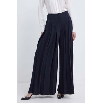 BOSS pantaloni femei, culoarea albastru marin, lat, high waist, 50511937