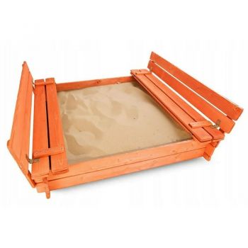 Cutie de nisip New Baby cu bancute si trapa din lemn, 20x120x20 cm 3 ani+ Orange