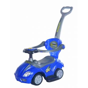 Masinuta pentru copii cu maner parental Piccolino Albastru regal, muzicala, suport pentru picioare, bara detasabila, greutate maxima admisa 20 kg