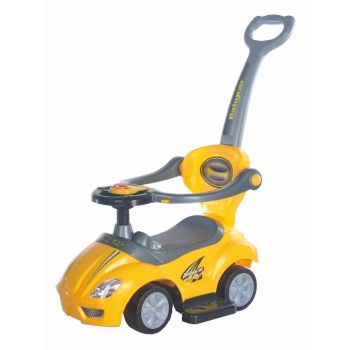 Masinuta pentru copii cu maner parental Piccolino Galbena, muzicala, suport pentru picioare, bara detasabila, greutate maxima admisa 20 kg