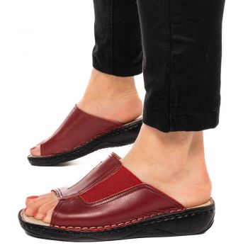 Papuci confortabili din piele Jessica 732 Bordo ieftini