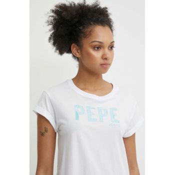 Pepe Jeans tricou din bumbac JANET femei, culoarea alb, PL505836 ieftin