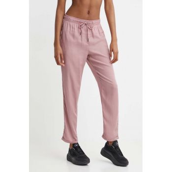 Picture pantaloni Chimany femei, culoarea roz, drept, high waist, WJS012