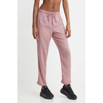 Picture pantaloni Chimany femei, culoarea roz, drept, high waist, WJS012