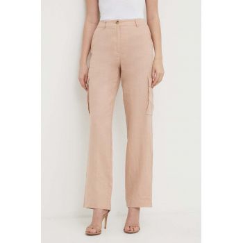 United Colors of Benetton pantaloni din in culoarea roz, drept, high waist