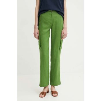 United Colors of Benetton pantaloni din in culoarea verde, drept, high waist