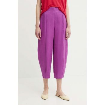 United Colors of Benetton pantaloni din in culoarea violet, lat, high waist