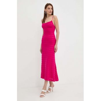 Bardot rochie ADONI culoarea roz, maxi, evazati, 57998DB3