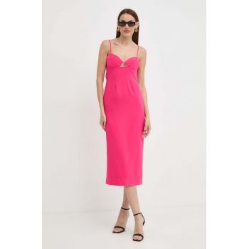 Bardot rochie VIENNA culoarea roz, midi, mulata, 58558DB