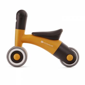 Tricicleta copii de echilibru Kinderkraft Minibi honey yellow, varsta 1- 3 ani, inaltimea de la sol la sa 24-27 cm, Roti spuma EVA, cadru PP, limitarea unghiului de viraj al ghidonului
