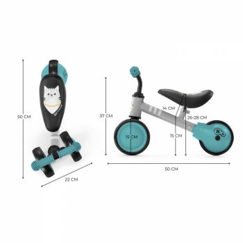 Tricicleta copii de echilibru Kinderkraft Cutie turcoise, de la 1 an, roti spuma EVA, scaun reglabil pe inaltime, limitator directie, sarcina maxima admisa 15 kg