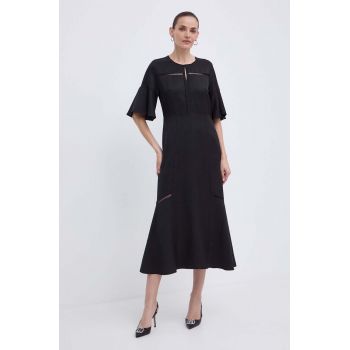 BOSS rochie din amestec de in culoarea negru, midi, evazati, 50512807