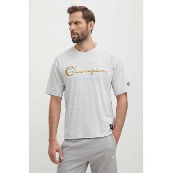 Champion tricou din bumbac barbati, culoarea gri, cu imprimeu, 219998 de firma original