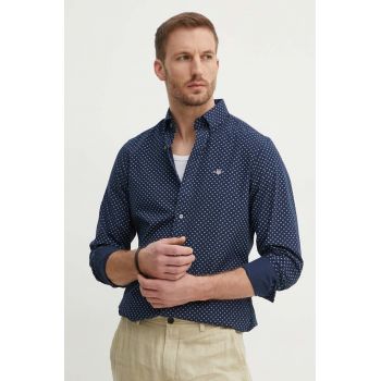 Gant camasa din bumbac barbati, culoarea albastru marin, cu guler button-down, slim de firma originala