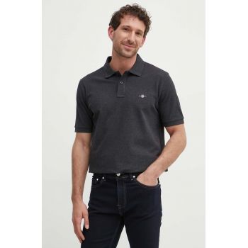 Gant polo de bumbac culoarea gri, neted ieftin