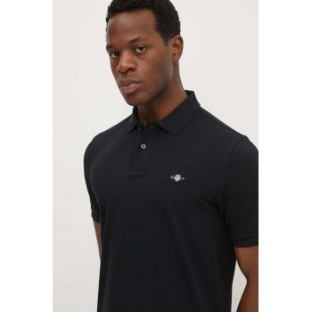 Gant polo de bumbac culoarea negru, neted de firma original