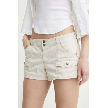 Hollister Co. pantaloni scurti femei, culoarea bej, neted, high waist, KI349-4192-178 de firma originali