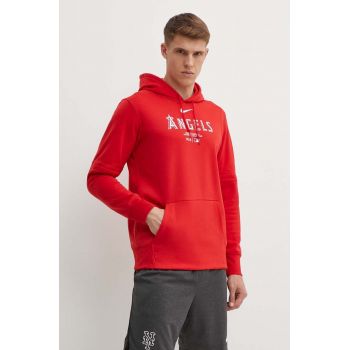 Nike bluza Los Angeles Angels barbati, culoarea rosu, cu glugă, cu imprimeu de firma original