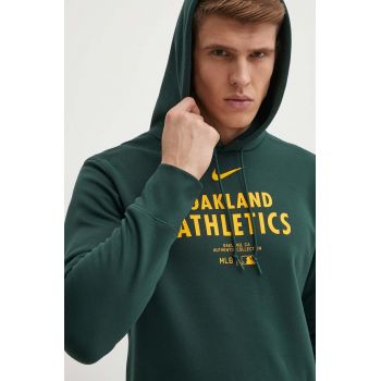Nike bluza Oakland Athletics barbati, culoarea verde, cu glugă, cu imprimeu
