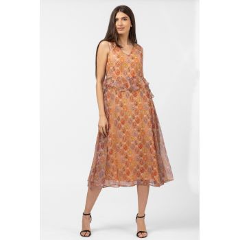 Rochie lunga diafana, orange, cu imprimeu oriental Rochie lunga diafana, orange, cu imprimeu oriental