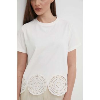 Sisley tricou din bumbac femei, culoarea bej de firma original