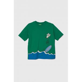 United Colors of Benetton tricou de bumbac pentru copii X Peanuts culoarea verde, cu imprimeu ieftin