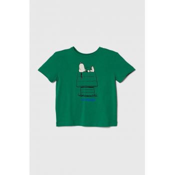 United Colors of Benetton tricou de bumbac pentru copii X Peanuts culoarea verde, cu imprimeu