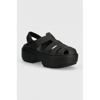 Crocs sandale Stomp Fisherman Sandal femei, culoarea negru, cu platforma, 209938