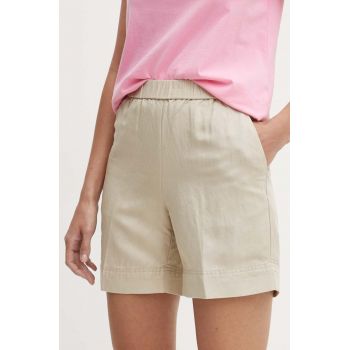 Gant pantaloni scurti din in culoarea bej, neted, high waist