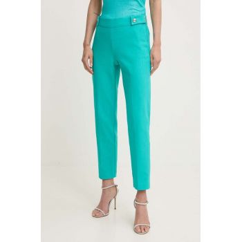 Morgan pantaloni PELIX.F femei, culoarea turcoaz, drept, high waist, PELIX.F