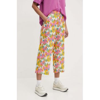 Picture pantaloni din in Tylita culoarea roz, drept, high waist, WJS025