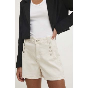 Answear Lab pantaloni scurti jeans femei, culoarea bej, neted, high waist ieftini